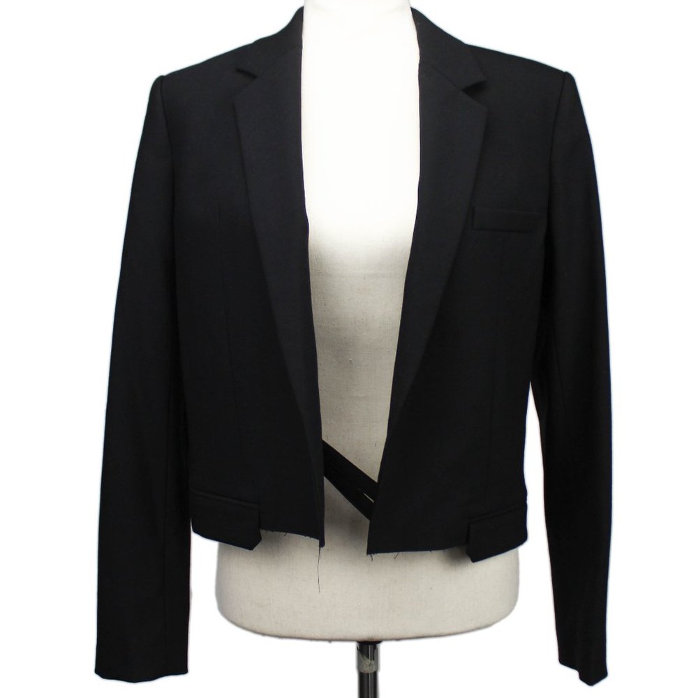 Helmut Lang Black Wool Blend Cropped Cut Bondage Strap Blazer Smoking Jacket 6